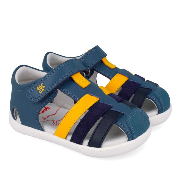 sandalias Garvalin 262325 azules con detalles amarillos barefoot - Querol online