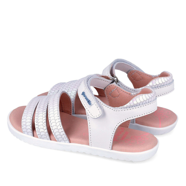 sandalias Garvalin 262433 blancas con tres tiras delanteras con escamas - Querol online