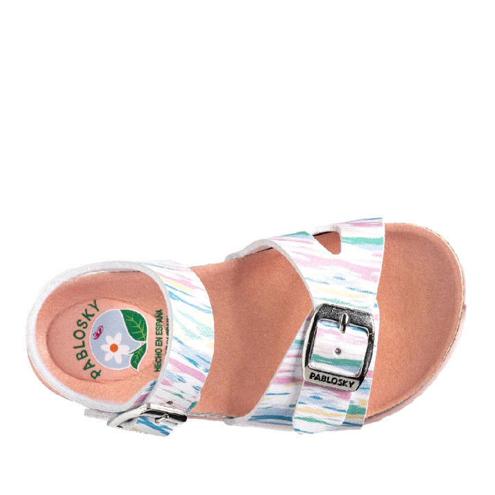 sandàlies Pablosky 446607 blanques amb detalls de colors tipus bio - Querol online