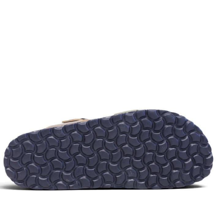 Sandalias planas Redlove mizuki marrones con tiras en verde y amarillo tipo bio - Querol online