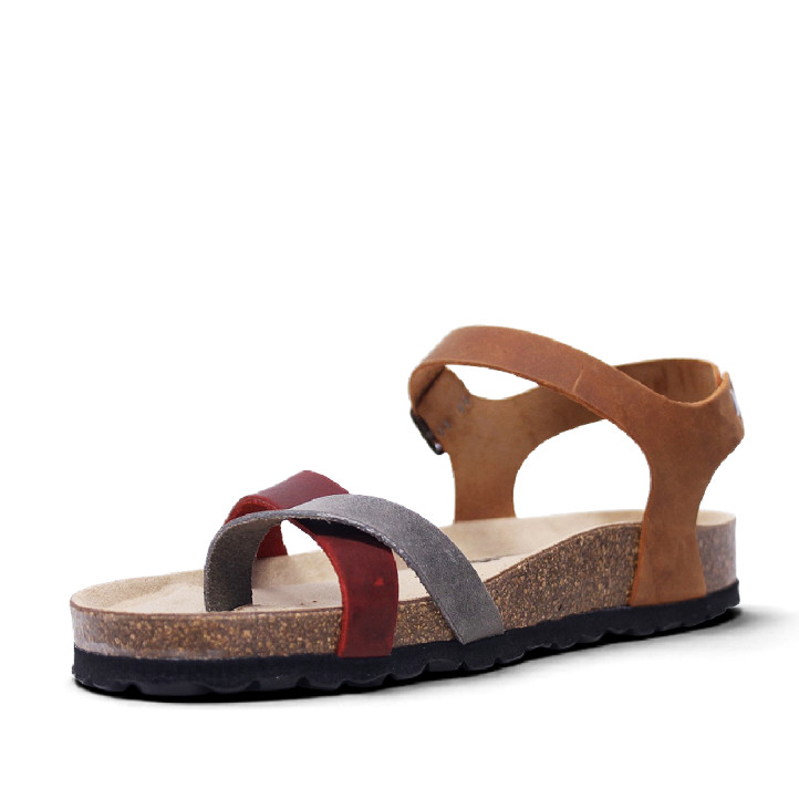 Sandalias planas Redlove azuka marrones con tira granate tipo bio - Querol online