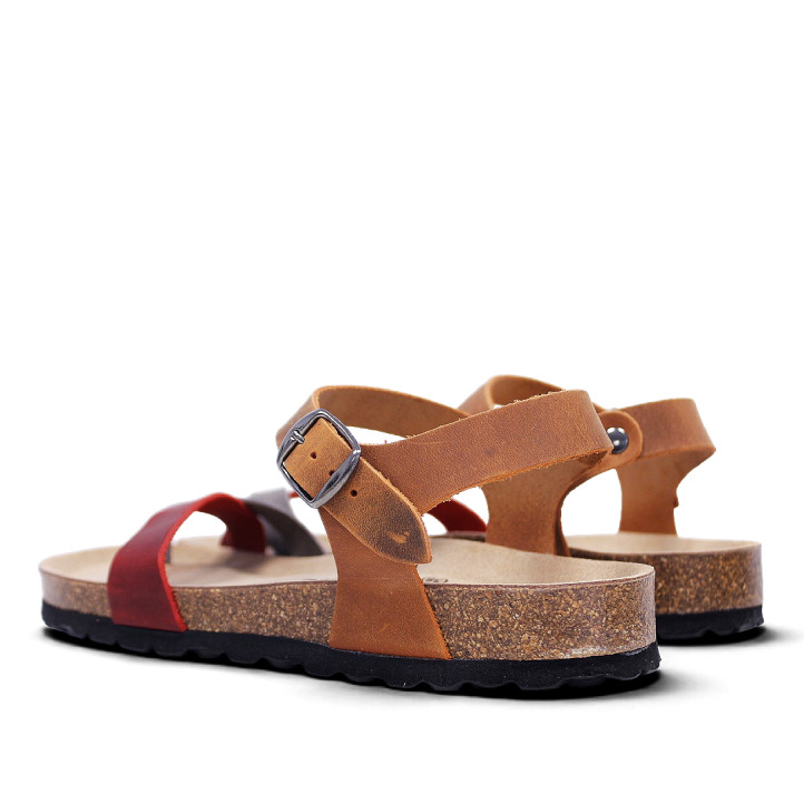 Sandalias planas Redlove azuka marrones con tira granate tipo bio - Querol online