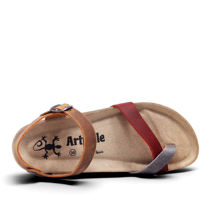 Sandàlies planes Redlove azuka marrons amb tira granat tipus bio - Querol online