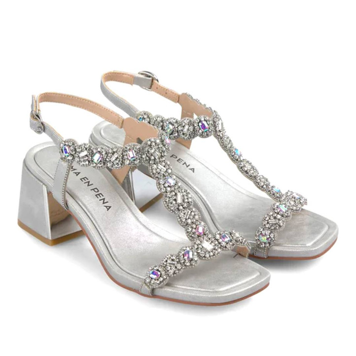 Sandàlies taló Alma en pena platejades am tira amb dorma de t amb pedreria - Querol online