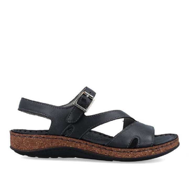 Sandalias planas Walk & Fly montana negras con hebilla lateral - Querol online