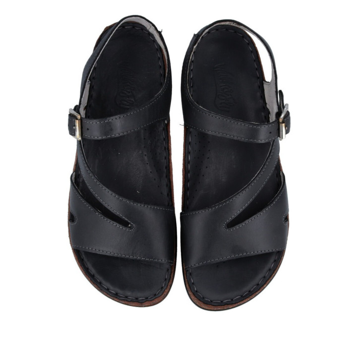 Sandalias planas Walk & Fly montana negras con hebilla lateral - Querol online