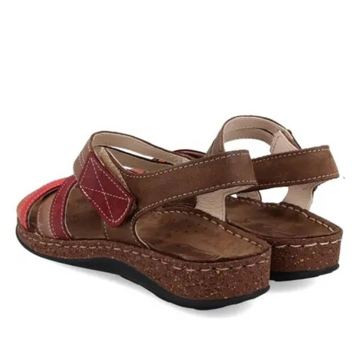 Sandàlies planes Walk & Fly mediterrano marrons amb tires en tons vermells - Querol online