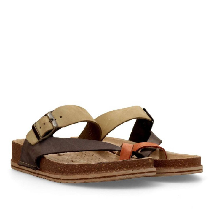 Sandalias planas Walk & Fly portobello marrones tipo esclava - Querol online