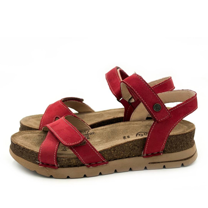 Sandalias cuña Walk & Fly rojas con tiras cruzadas con velcro - Querol online