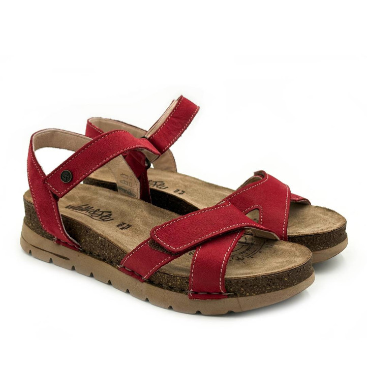 Sandalias cuña Walk & Fly rojas con tiras cruzadas con velcro - Querol online