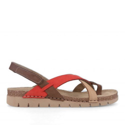 Sandalias planas Walk & Fly jerba marrones con detalles rojos - Querol online