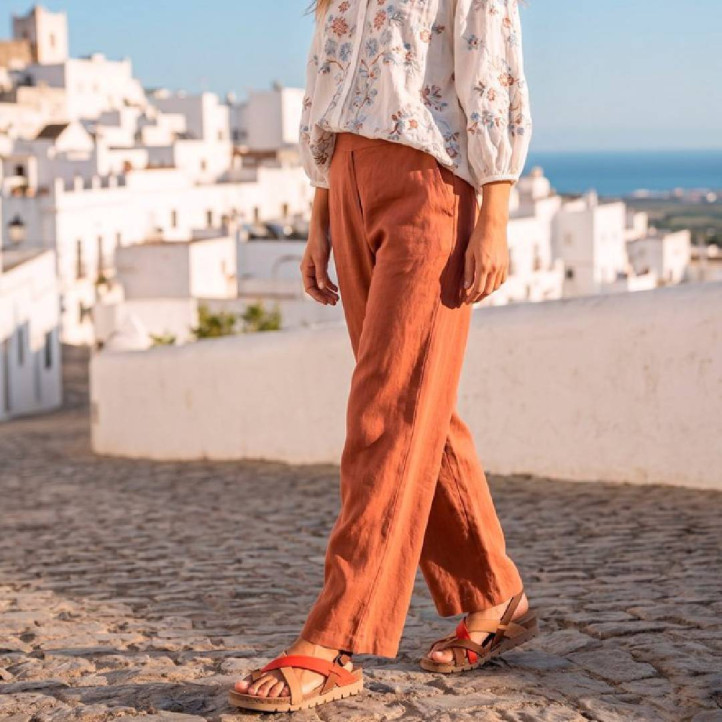 Sandalias planas Walk & Fly jerba marrones con detalles rojos - Querol online