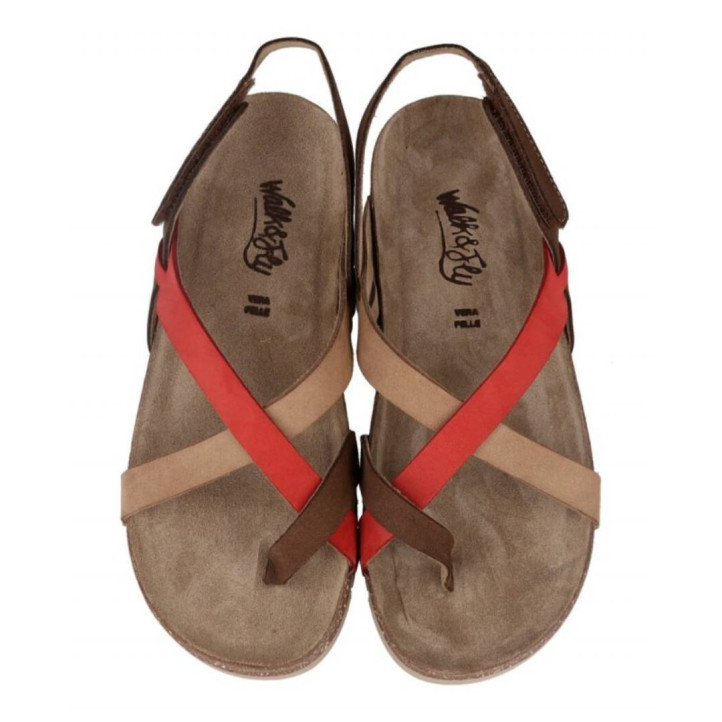 Sandalias planas Walk & Fly jerba marrones con detalles rojos - Querol online