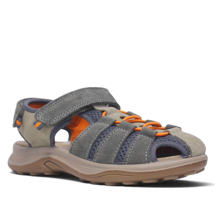 sandalias Imac grises con detalles naranjas estilo cangrejera de ante - Querol online