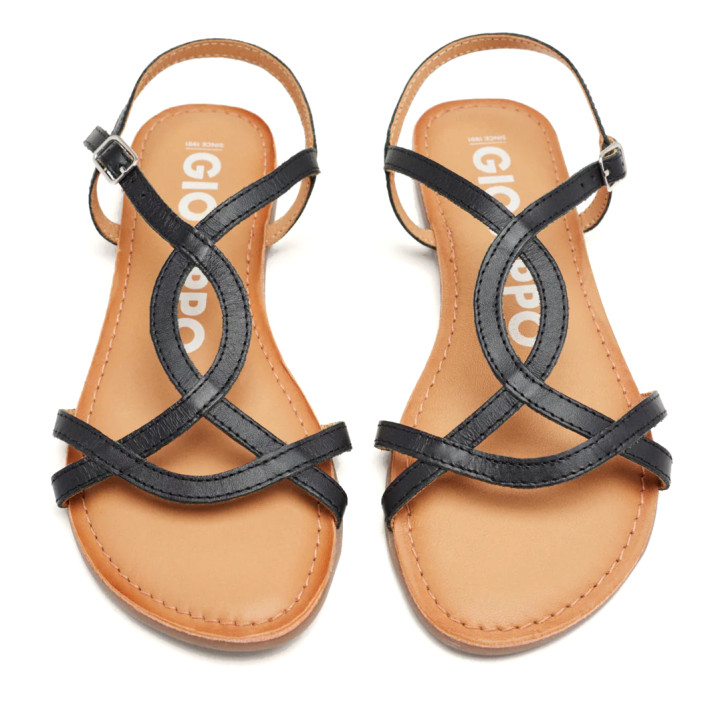 Sandalias planas Gioseppo negras con tiras finas de piel lamim - Querol online