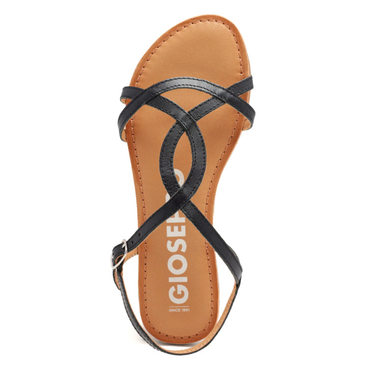 Sandalias planas Gioseppo negras con tiras finas de piel lamim - Querol online