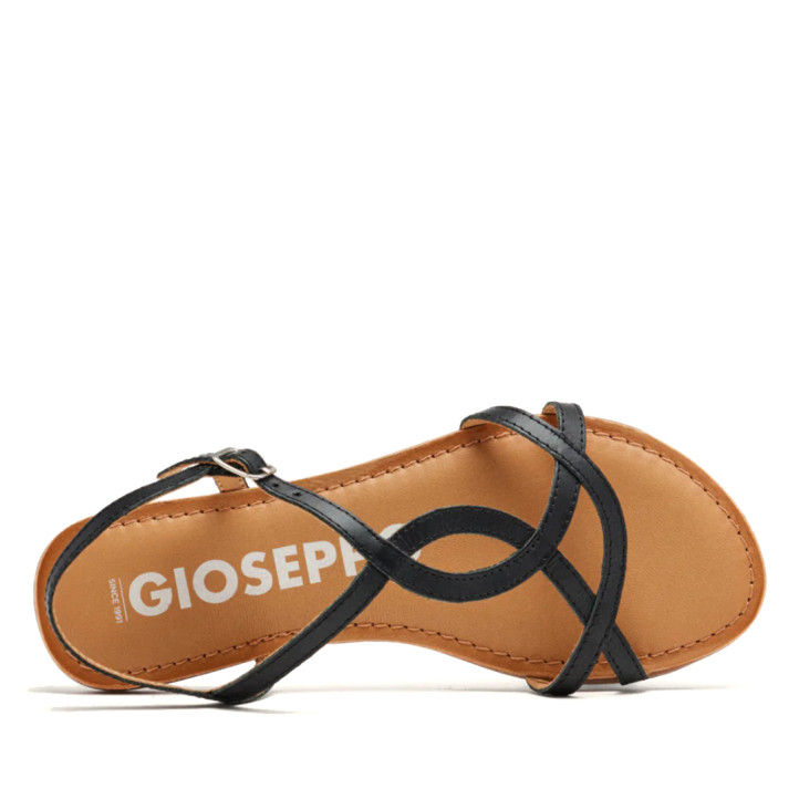 Sandàlies planes Gioseppo negres amb tires fines de pell lamim - Querol online