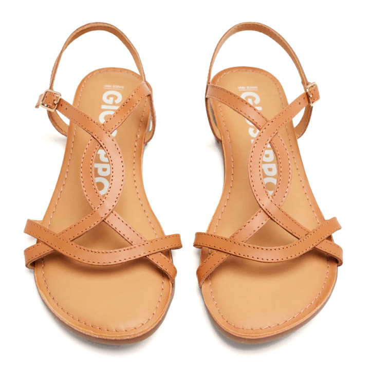 Sandalias planas Gioseppo marrones con tiras finas de piel lamim - Querol online