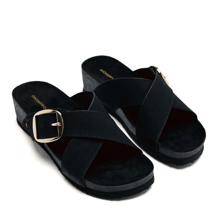 Sandalias cuña Gioseppo negras con tiras cruzadas y hebilla wiin - Querol online