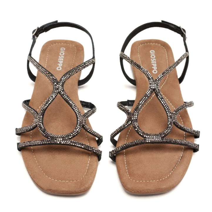 Sandalias planas Gioseppo negras con pedrería gilmanton - Querol online