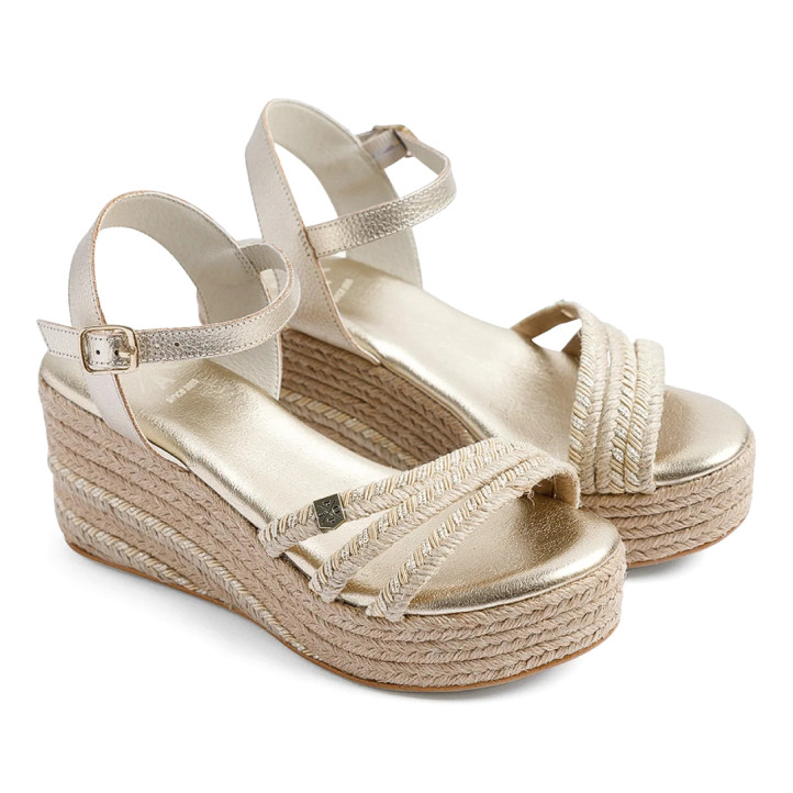 Sandàlies falca Popa albany or amb tires de jute trenades - Querol online