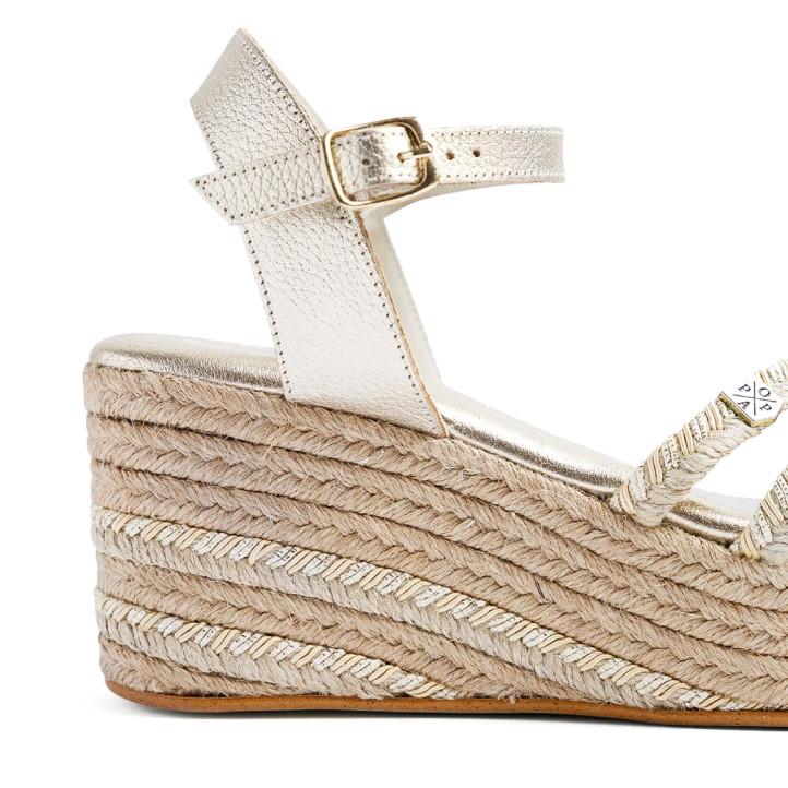 Sandalias cuña Popa albany oro con tiras de yute trenzadas - Querol online