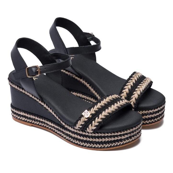 Sandalias cuña Popa arambol gallery negras de yute - Querol online