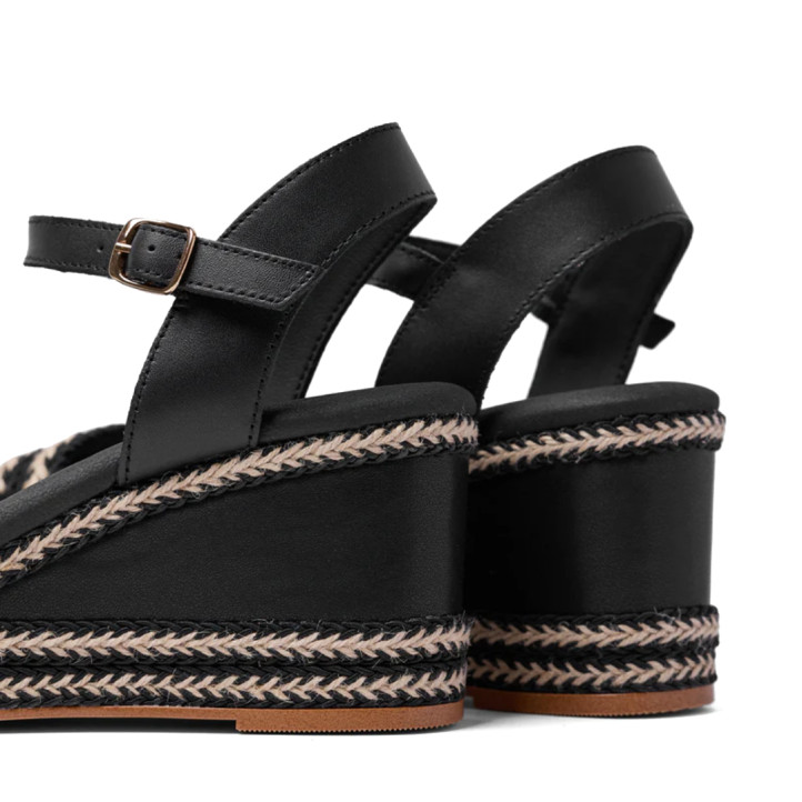 Sandalias cuña Popa arambol gallery negras de yute - Querol online