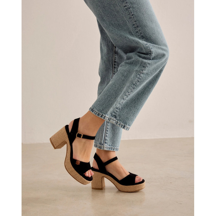 Sandàlies taló Popa daira negres amb taló ample - Querol online