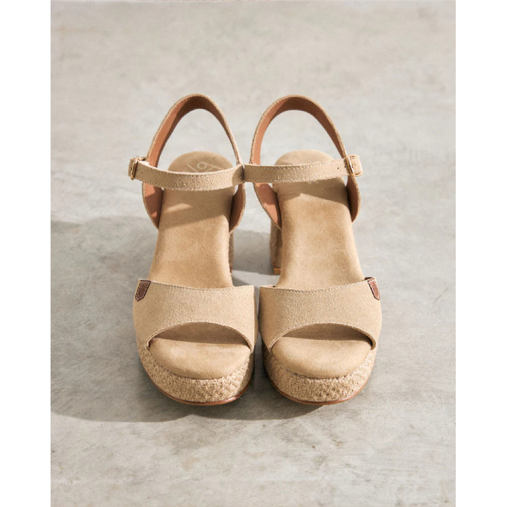 Sandalias tacón Popa daira beige con tacón ancho - Querol online