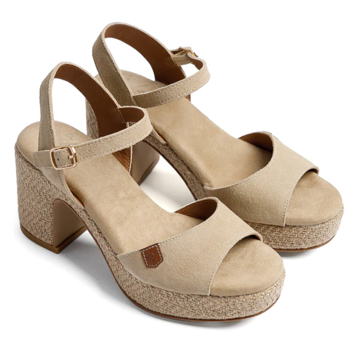Sandalias tacón Popa daira beige con tacón ancho - Querol online