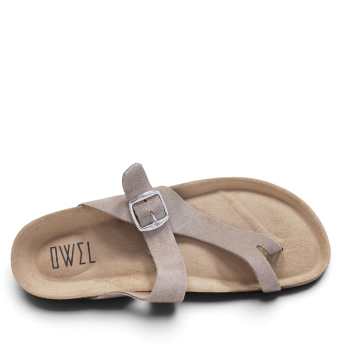 Sandalias planas Owel menorca beige con tira cruzada y hebilla tipo bio - Querol online