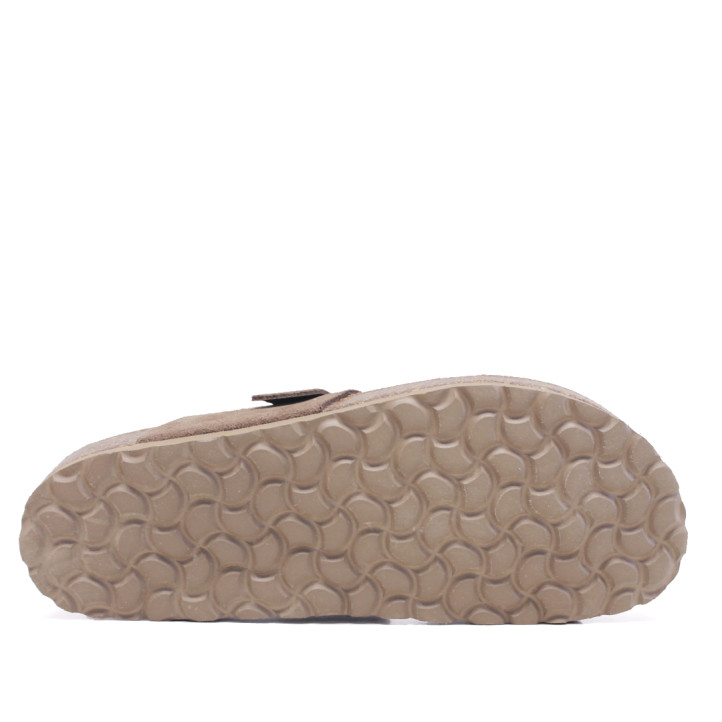 Sandalias planas Owel menorca beige con tira cruzada y hebilla tipo bio - Querol online