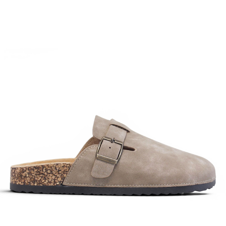 Zuecos Stay taupe con hebilla lateral y suela efecto corcho - Querol online
