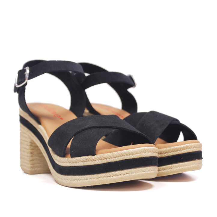 Sandalias planas Redlove kaori negras con tacón ancho - Querol online