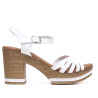 Sandalias tacón Redlove aya blancas con tiras cruzadas y suela de madera con detalle blanco