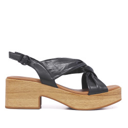 Sandalias tacón Redlove chihiro negras con nudo central y suela de madera - Querol online