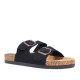Sandalias planas Querol negras estilo bio con doble hebilla envejecida y suela efecto corcho - Querol online