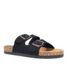 Sandalias planas Querol negras estilo bio con doble hebilla envejecida y suela efecto corcho