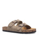 Sandalias planas Querol taupe estilo bio con doble hebilla envejecida y suela efecto corcho - Querol online