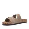 Sandalias planas Querol taupe estilo bio con doble hebilla envejecida y suela efecto corcho