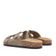 Sandalias planas Querol taupe estilo bio con doble hebilla envejecida y suela efecto corcho - Querol online