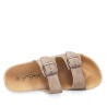 Sandalias planas Querol taupe estilo bio con doble hebilla envejecida y suela efecto corcho