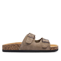 Sandalias planas Querol taupe estilo bio con doble hebilla envejecida y suela efecto corcho - Querol online