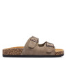 Sandalias planas Querol taupe estilo bio con doble hebilla envejecida y suela efecto corcho