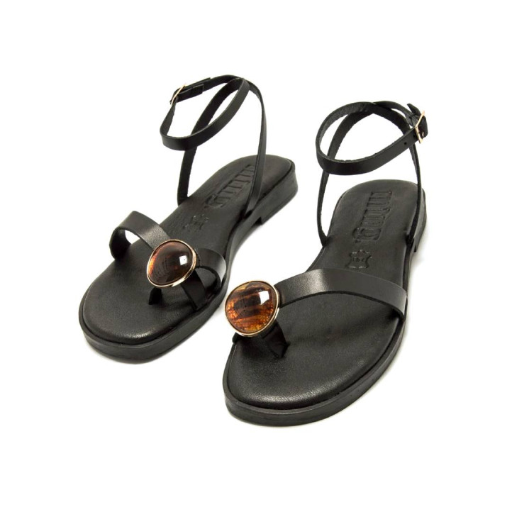 Sandalias planas Mustang alysa negras con piedra decorativa - Querol online