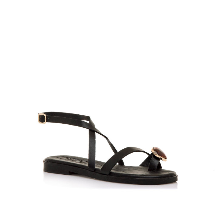 Sandalias planas Mustang alysa negras con piedra decorativa - Querol online