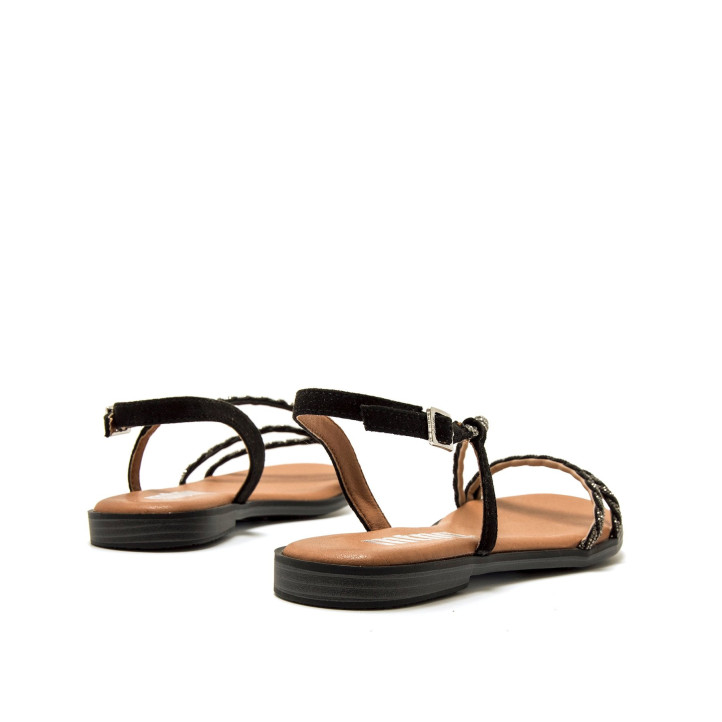 Sandalias planas Mustang maria negras con tiras trenzadas y brillos - Querol online