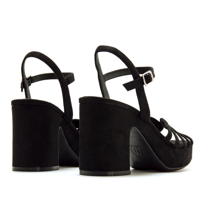 Sandalias tacón Mustang britt negras con tiras finas y plataforma delantera - Querol online