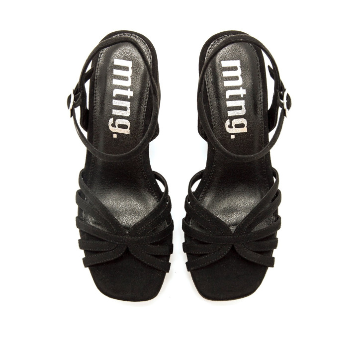 Sandalias tacón Mustang britt negras con tiras finas y plataforma delantera - Querol online